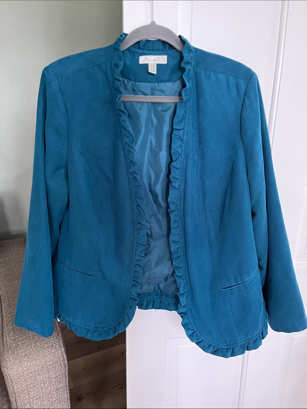 Dressbarn Woman 14/16 Teal soft faux suede jacket blazer